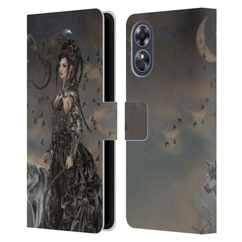 Nene Thomas Crescents Gothic Fairy Woman With Wolf Leather Book Wallet Case Cover For OPPO A17