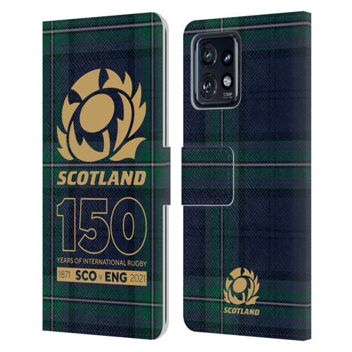 Scotland Rugby 150th Anniversary Tartan Leather Book Wallet Case Cover For Motorola Moto Edge 40 Pro