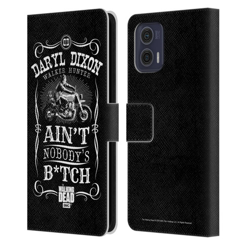 AMC The Walking Dead Daryl Dixon Biker Art Motorcycle Black White Leather Book Wallet Case Cover For Motorola Moto G73 5G