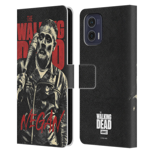 AMC The Walking Dead Season 10 Character Portraits Negan Leather Book Wallet Case Cover For Motorola Moto G73 5G