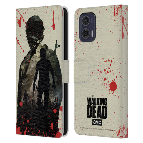 AMC The Walking Dead Silhouettes Rick Leather Book Wallet Case Cover For Motorola Moto G73 5G