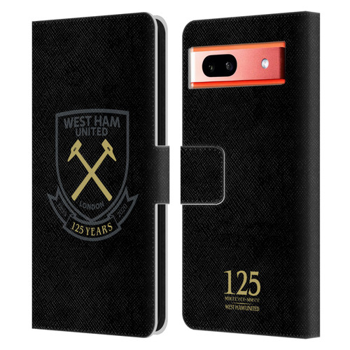 West Ham United FC 125 Year Anniversary Black Claret Crest Leather Book Wallet Case Cover For Google Pixel 7a