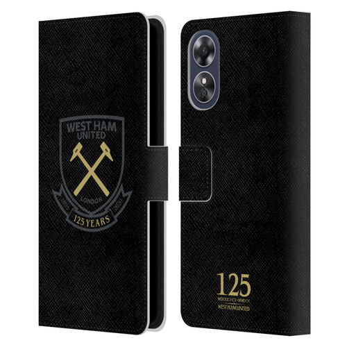 West Ham United FC 125 Year Anniversary Black Claret Crest Leather Book Wallet Case Cover For OPPO A17