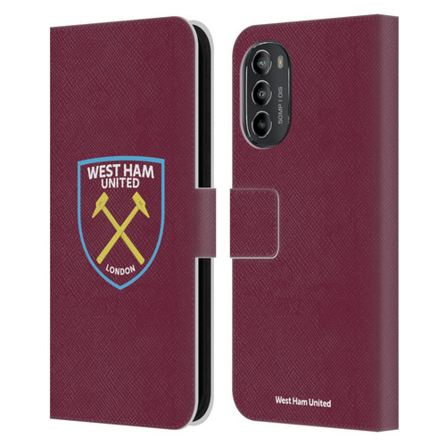 West Ham United FC Crest Full Colour Leather Book Wallet Case Cover For Motorola Moto G82 5G