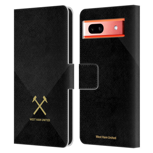 West Ham United FC Hammer Marque Kit Black & Gold Leather Book Wallet Case Cover For Google Pixel 7a