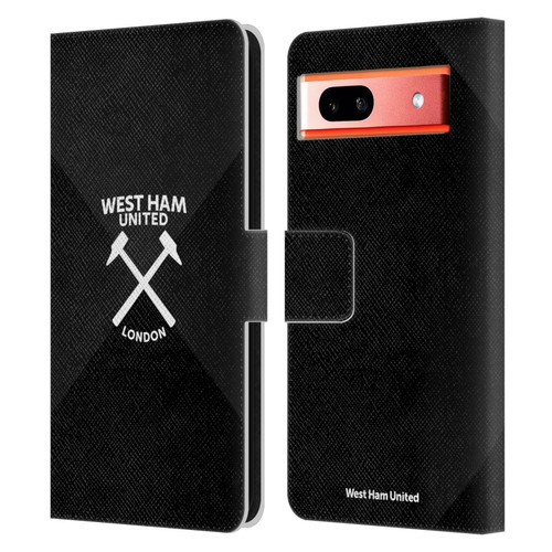 West Ham United FC Hammer Marque Kit Black & White Gradient Leather Book Wallet Case Cover For Google Pixel 7a