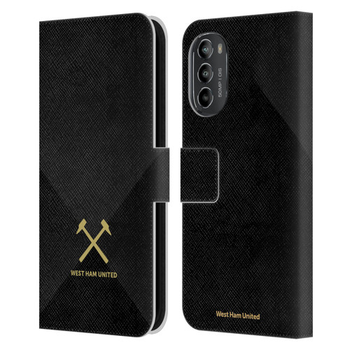 West Ham United FC Hammer Marque Kit Black & Gold Leather Book Wallet Case Cover For Motorola Moto G82 5G