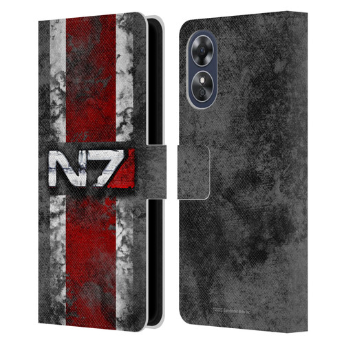 EA Bioware Mass Effect Graphics N7 Logo Distressed Leather Book Wallet Case Cover For OPPO A17