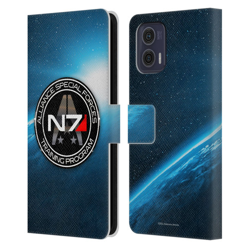 EA Bioware Mass Effect 3 Badges And Logos N7 Training Program Leather Book Wallet Case Cover For Motorola Moto G73 5G