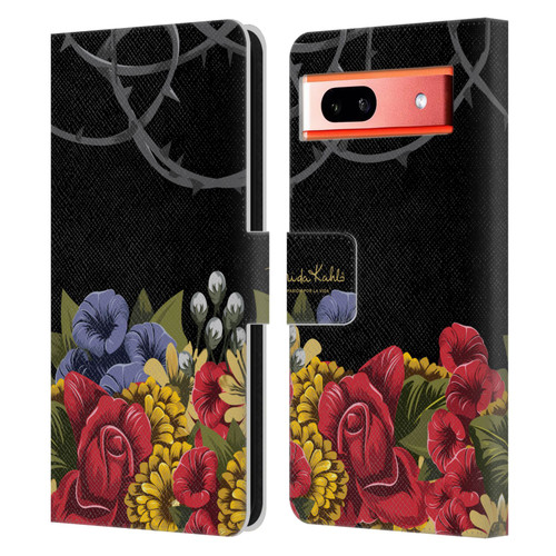 Frida Kahlo Red Florals Efflorescence Leather Book Wallet Case Cover For Google Pixel 7a