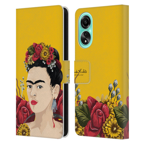 Frida Kahlo Red Florals Portrait Leather Book Wallet Case Cover For OPPO A78 4G