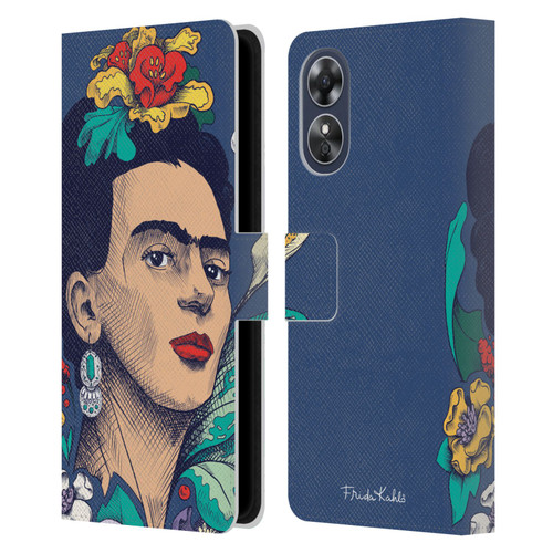 Frida Kahlo Sketch Flowers Leather Book Wallet Case Cover For OPPO A17