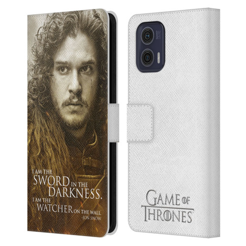 HBO Game of Thrones Character Portraits Jon Snow Leather Book Wallet Case Cover For Motorola Moto G73 5G