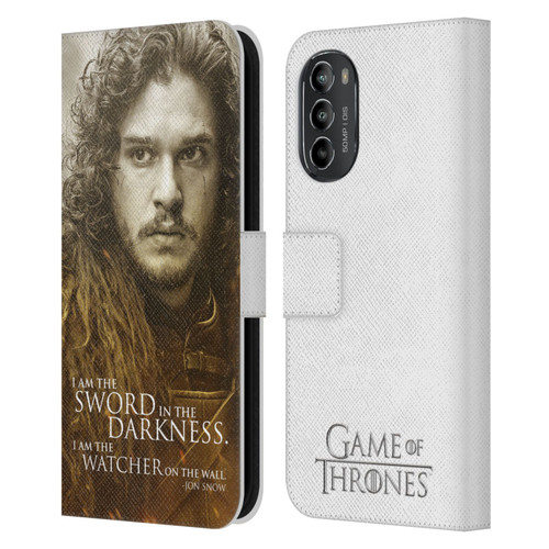 HBO Game of Thrones Character Portraits Jon Snow Leather Book Wallet Case Cover For Motorola Moto G82 5G