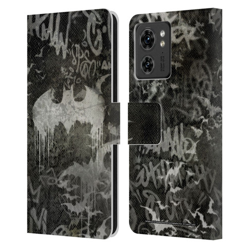 Batman DC Comics Vintage Fashion Graffiti Logo Leather Book Wallet Case Cover For Motorola Moto Edge 40