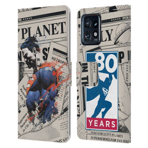 Superman DC Comics 80th Anniversary Newspaper Leather Book Wallet Case Cover For Motorola Moto Edge 40 Pro