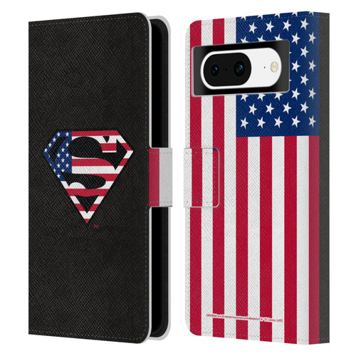 Superman DC Comics Logos U.S. Flag 2 Leather Book Wallet Case Cover For Google Pixel 8