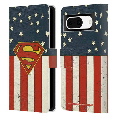 Superman DC Comics Logos U.S. Flag Leather Book Wallet Case Cover For Google Pixel 8