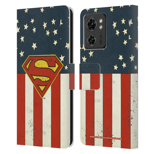 Superman DC Comics Logos U.S. Flag Leather Book Wallet Case Cover For Motorola Moto Edge 40