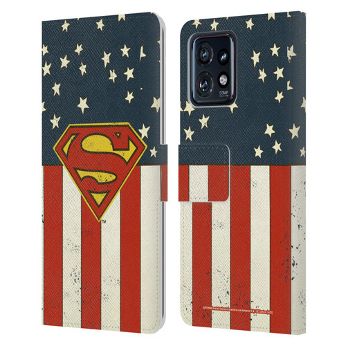 Superman DC Comics Logos U.S. Flag Leather Book Wallet Case Cover For Motorola Moto Edge 40 Pro