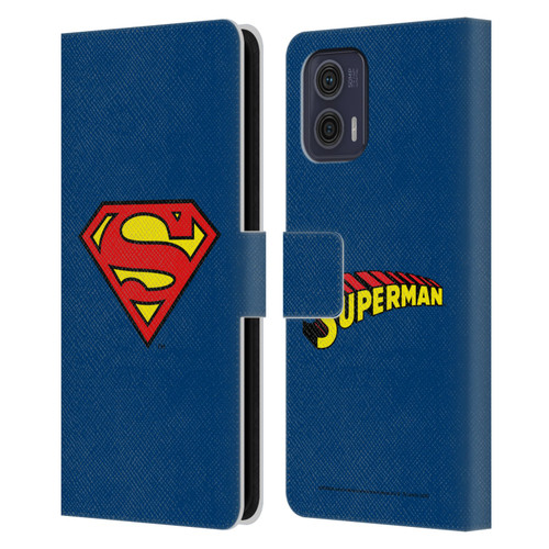 Superman DC Comics Logos Classic Leather Book Wallet Case Cover For Motorola Moto G73 5G