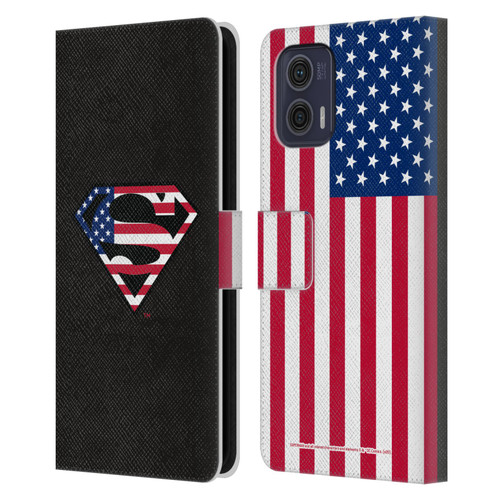 Superman DC Comics Logos U.S. Flag 2 Leather Book Wallet Case Cover For Motorola Moto G73 5G