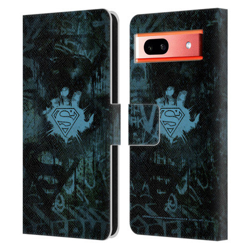Superman DC Comics Vintage Fashion Graffiti Leather Book Wallet Case Cover For Google Pixel 7a