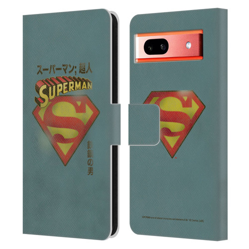 Superman DC Comics Vintage Fashion Japanese Logo Leather Book Wallet Case Cover For Google Pixel 7a