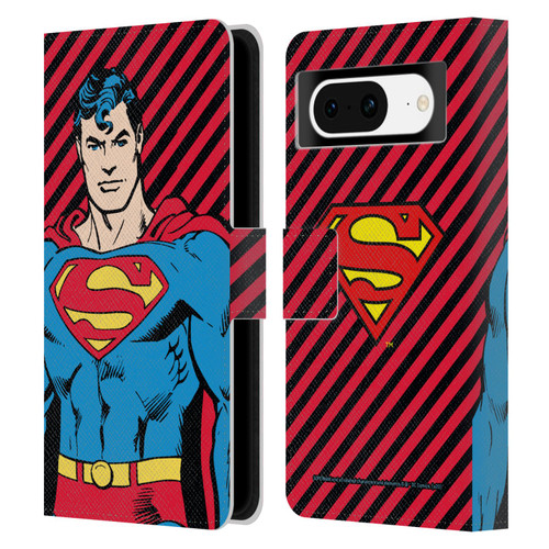 Superman DC Comics Vintage Fashion Stripes Leather Book Wallet Case Cover For Google Pixel 8