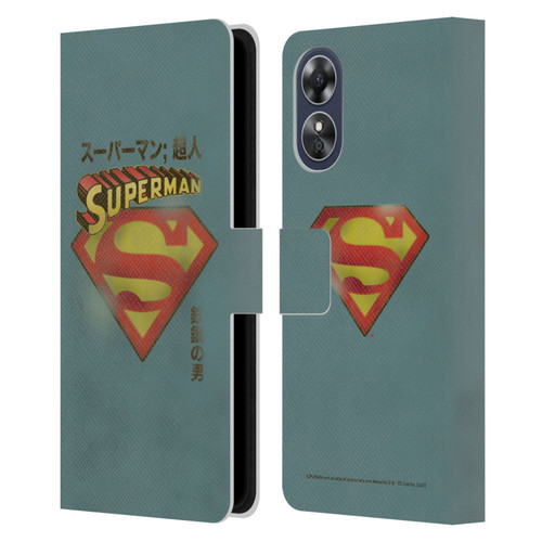 Superman DC Comics Vintage Fashion Japanese Logo Leather Book Wallet Case Cover For OPPO A17