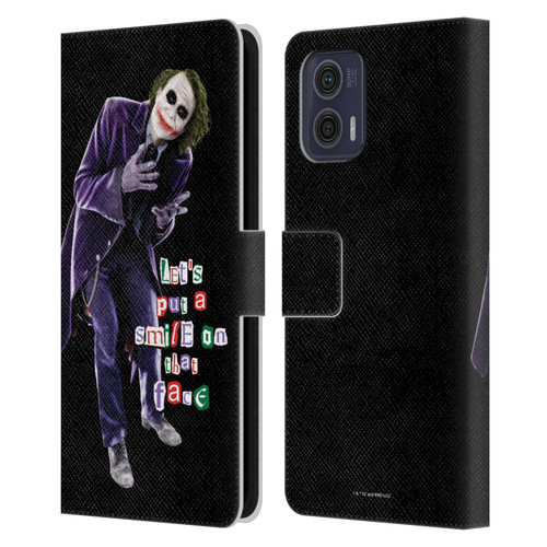 The Dark Knight Graphics Joker Put A Smile Leather Book Wallet Case Cover For Motorola Moto G73 5G