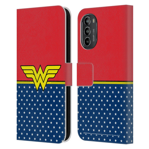 Wonder Woman DC Comics Logos Costume Leather Book Wallet Case Cover For Motorola Moto G82 5G