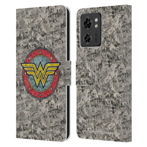 Wonder Woman DC Comics Vintage Art Comics Logo Leather Book Wallet Case Cover For Motorola Moto Edge 40