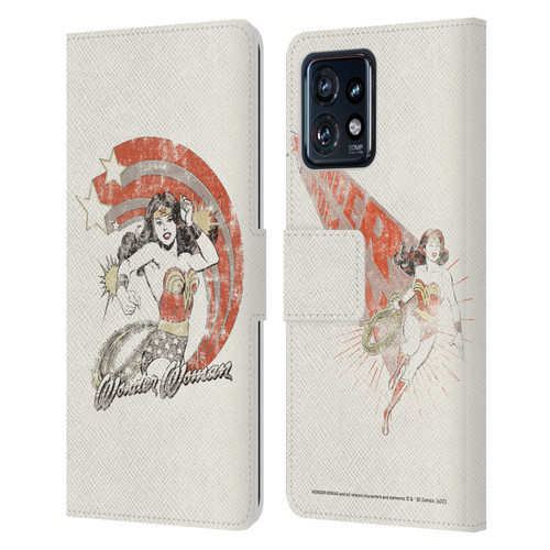 Wonder Woman DC Comics Vintage Art Distressed Leather Book Wallet Case Cover For Motorola Moto Edge 40 Pro