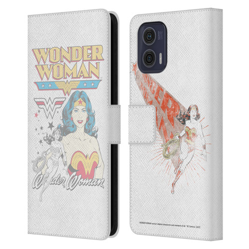 Wonder Woman DC Comics Vintage Art White Leather Book Wallet Case Cover For Motorola Moto G73 5G