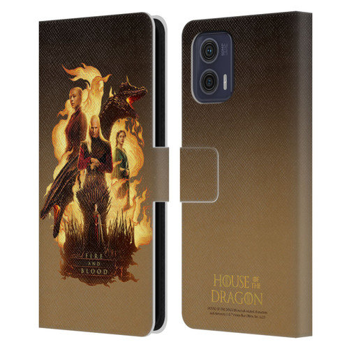 House Of The Dragon: Television Series Art Fire And Blood Leather Book Wallet Case Cover For Motorola Moto G73 5G