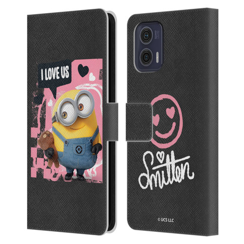 Minions Rise of Gru(2021) Valentines 2021 Bob Loves Bear Leather Book Wallet Case Cover For Motorola Moto G73 5G