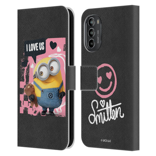 Minions Rise of Gru(2021) Valentines 2021 Bob Loves Bear Leather Book Wallet Case Cover For Motorola Moto G82 5G