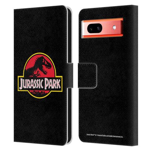 Jurassic Park Logo Plain Black Leather Book Wallet Case Cover For Google Pixel 7a