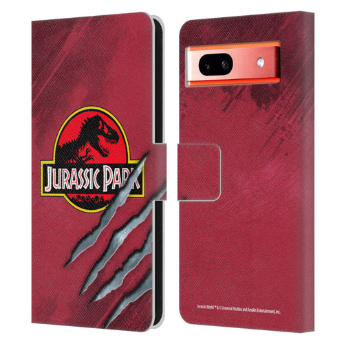 Jurassic Park Logo Red Claw Leather Book Wallet Case Cover For Google Pixel 7a