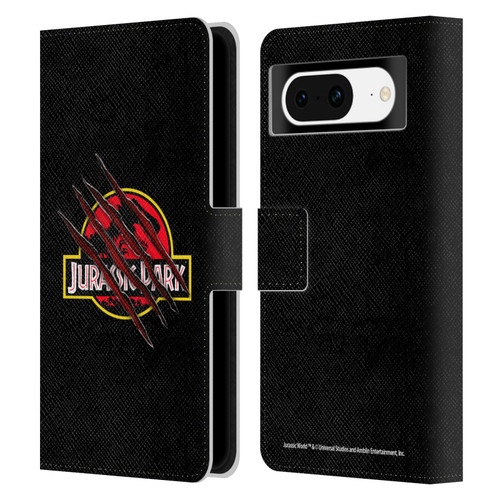 Jurassic Park Logo Plain Black Claw Leather Book Wallet Case Cover For Google Pixel 8