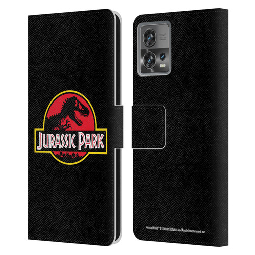 Jurassic Park Logo Plain Black Leather Book Wallet Case Cover For Motorola Moto Edge 30 Fusion
