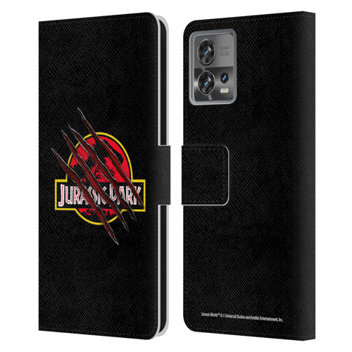 Jurassic Park Logo Plain Black Claw Leather Book Wallet Case Cover For Motorola Moto Edge 30 Fusion