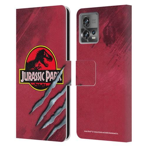 Jurassic Park Logo Red Claw Leather Book Wallet Case Cover For Motorola Moto Edge 30 Fusion