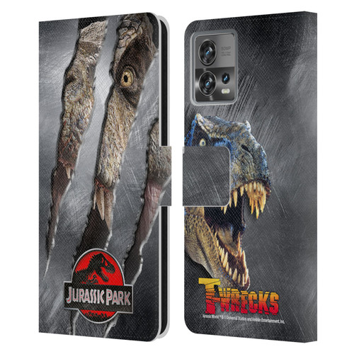 Jurassic Park Logo T-Rex Claw Mark Leather Book Wallet Case Cover For Motorola Moto Edge 30 Fusion