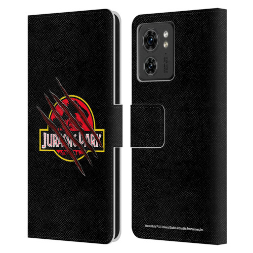 Jurassic Park Logo Plain Black Claw Leather Book Wallet Case Cover For Motorola Moto Edge 40