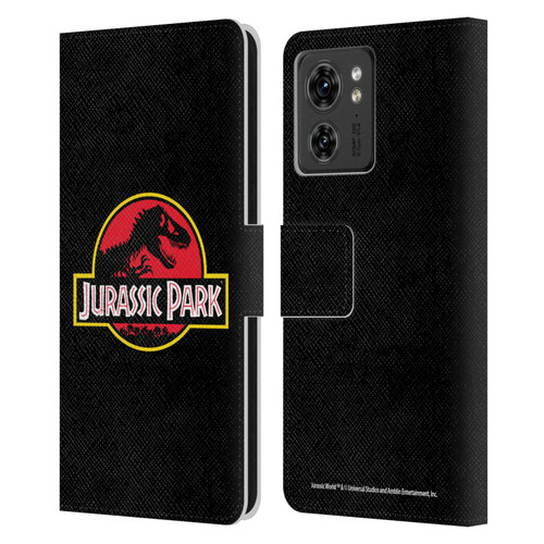 Jurassic Park Logo Plain Black Leather Book Wallet Case Cover For Motorola Moto Edge 40