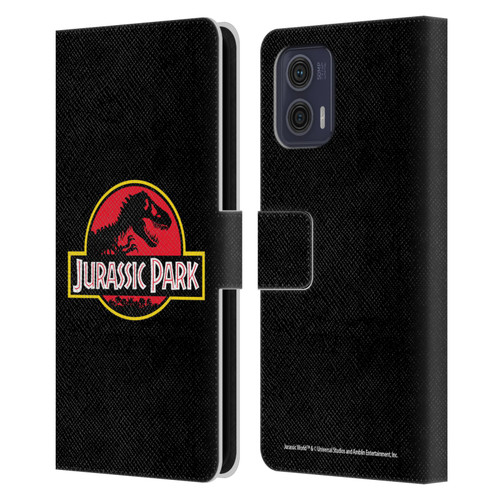 Jurassic Park Logo Plain Black Leather Book Wallet Case Cover For Motorola Moto G73 5G