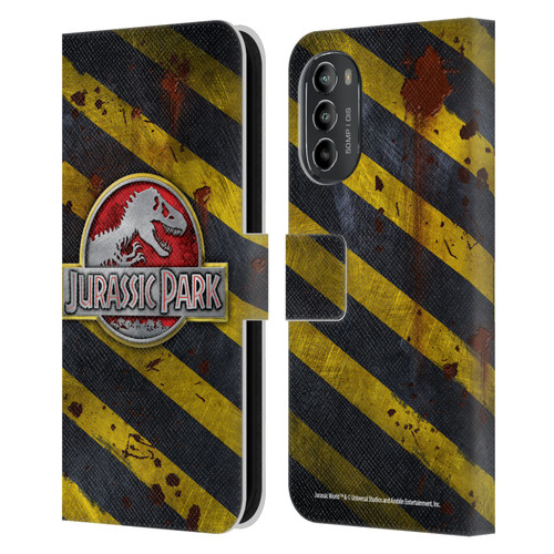 Jurassic Park Logo Distressed Look Crosswalk Leather Book Wallet Case Cover For Motorola Moto G82 5G