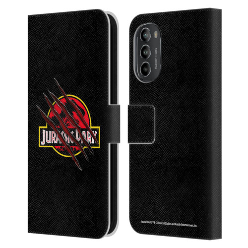 Jurassic Park Logo Plain Black Claw Leather Book Wallet Case Cover For Motorola Moto G82 5G